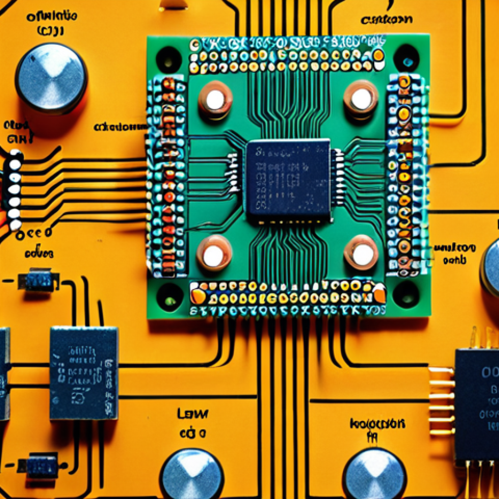 ** A mind map illustrating connections between different electronics concepts like Ohm's Law, Kirchhoff's Laws, digital circuits, and microprocessors. Use bright colors and visual cues.

**