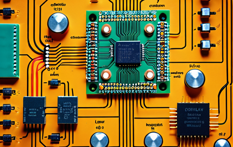 ** A mind map illustrating connections between different electronics concepts like Ohm's Law, Kirchhoff's Laws, digital circuits, and microprocessors. Use bright colors and visual cues.
**