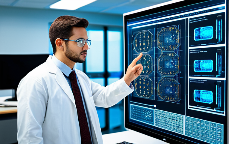 A professional male electronics engineer, fully clothed in a modest business casual outfit, stands in a modern, well-lit research and development lab. He is intently examining a detailed, glowing holographic display showing intricate circuit board designs and microscopic silicon chip structures. His natural pose and perfect anatomy are clearly visible, with well-formed hands gesturing thoughtfully towards the display. The background features blurred, high-tech lab equipment and a clean, organized workspace, emphasizing innovation and precision. safe for work, appropriate content, professional, correct proportions, proper finger count, natural body proportions, high detail, photorealistic.