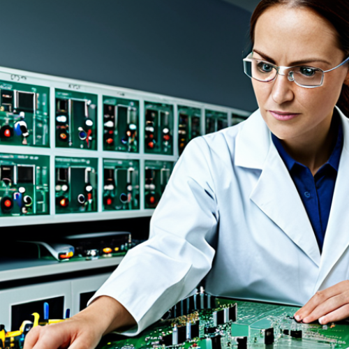 Home 20 **
A fully clothed, professional female electrical technician wearing a lab coat and safety glasses, working on a circuit board in a well-lit electronics lab, appropriate attire, safe for work, perfect anatomy, natural proportions, professional photography, high quality, family-friendly.
**