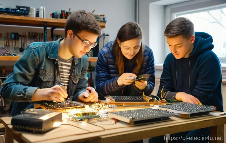 전자기술사 학습 모임 성공 사례 - **Prompt:** A diverse group of young Polish electronics enthusiasts, including both male and female ...