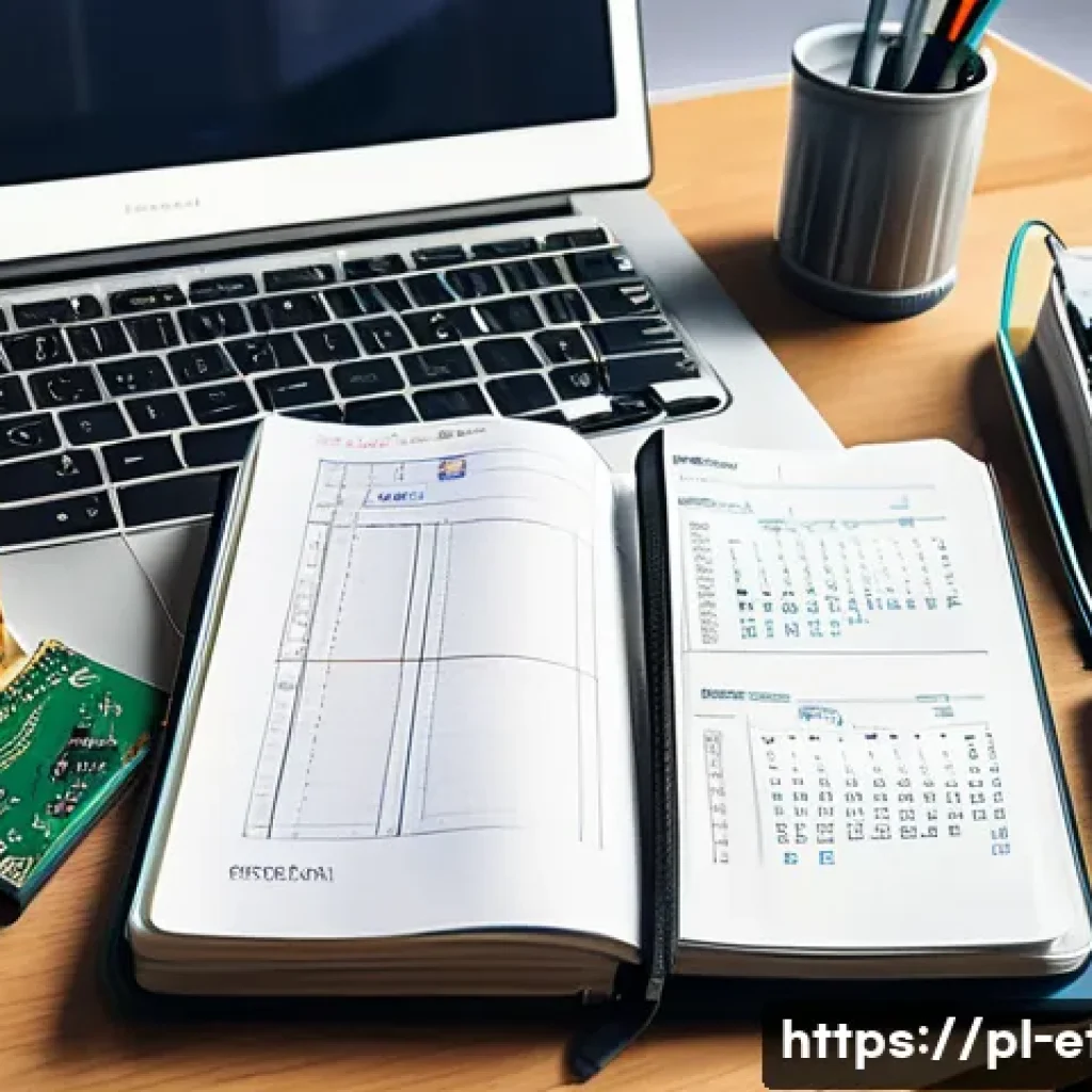 전자기술사 업무일기 작성법 - A detailed workspace scene of a Polish electronics engineer&rsquo;s desk featuring a neatly organized pape...
